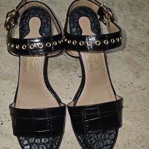 Salvatore Ferragamo Black Sandals with Gold Details